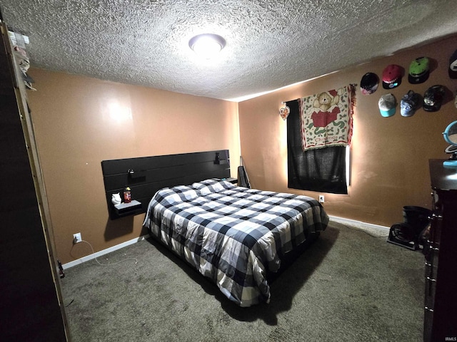 carpeted bedroom featuring a textured ceiling