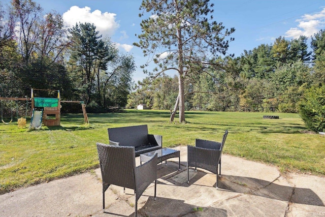 view of patio / terrace featuring a playground