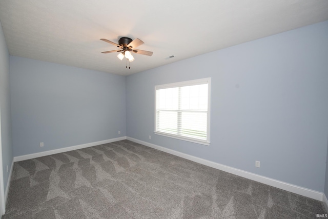 empty room with ceiling fan and carpet floors