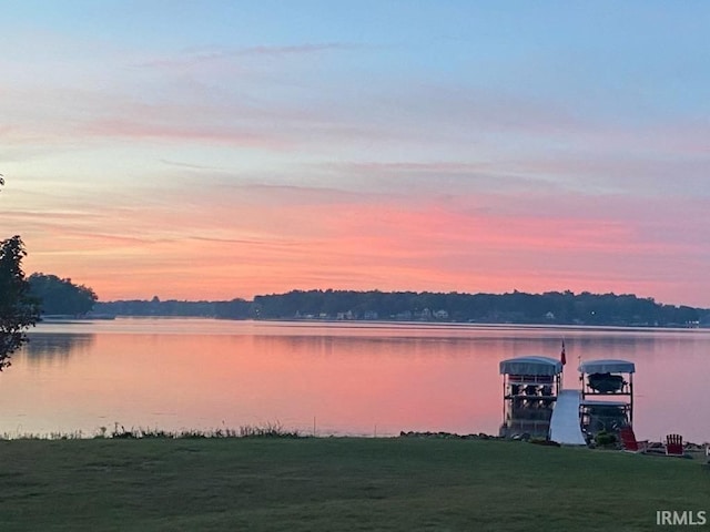 property view of water with a dock