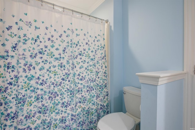 bathroom featuring crown molding and toilet