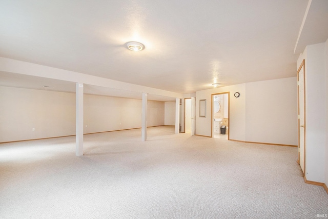 basement with light carpet