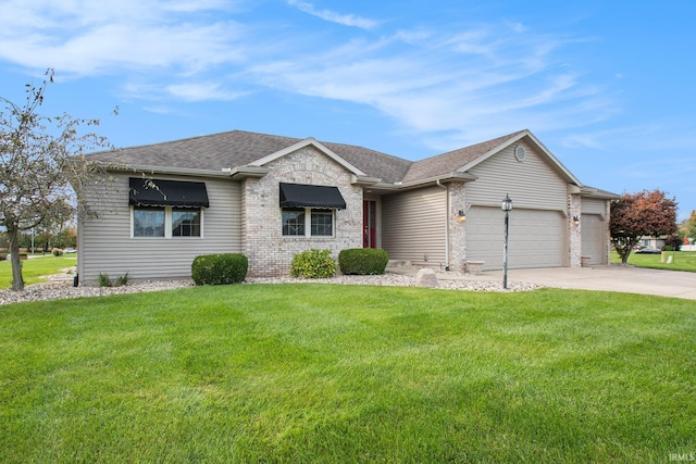 ranch-style home featuring a front yard and a garage