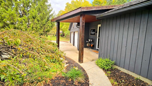 exterior space featuring a garage