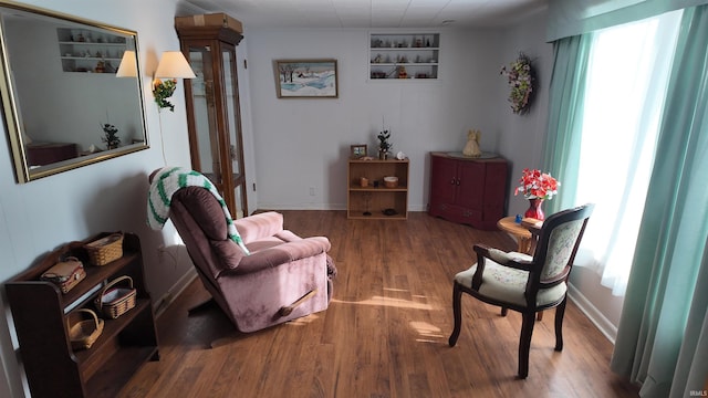 living area with hardwood / wood-style floors