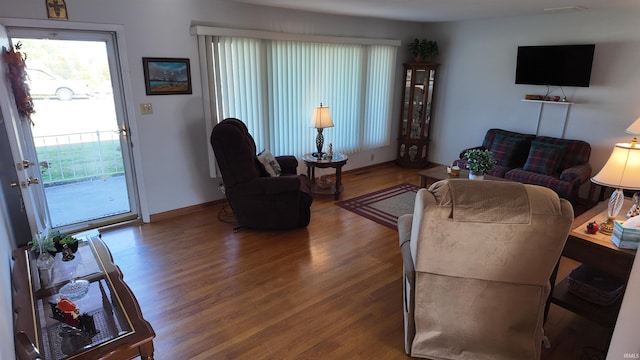 living room with hardwood / wood-style floors