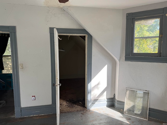 interior space with dark hardwood / wood-style floors