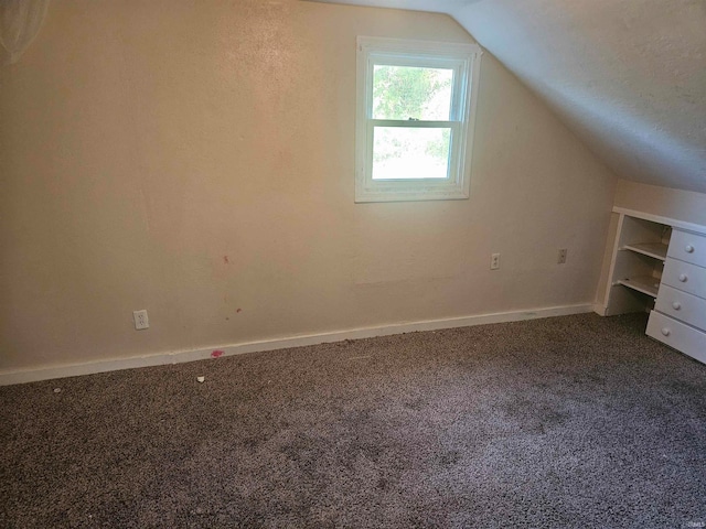 additional living space with vaulted ceiling and carpet