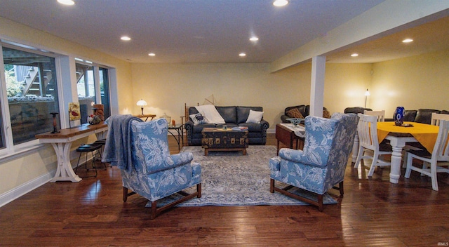 living room with dark wood-type flooring