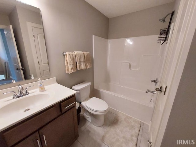 full bathroom featuring vanity, shower / bath combination, tile patterned flooring, and toilet