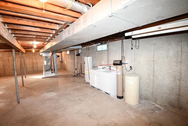 basement with heating unit and gas water heater