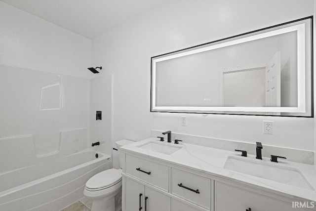 full bathroom with vanity, shower / tub combination, toilet, and tile patterned floors