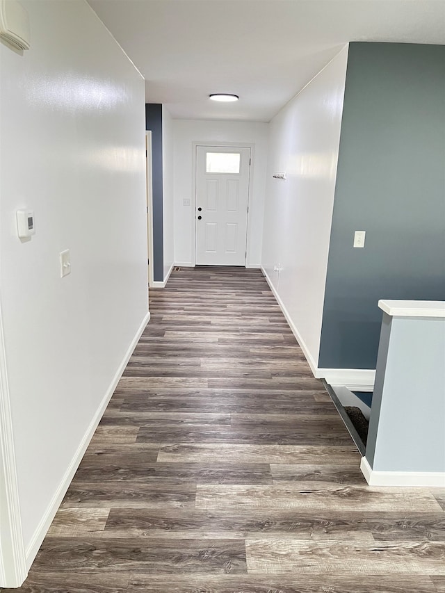 interior space with dark wood-type flooring