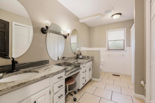 bathroom featuring vanity, toilet, and tile patterned floors