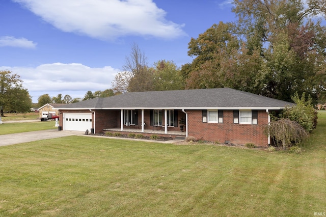 2324 W 56th Hwy, Scottsburg, IN 47170 - single story home featuring a porch, driveway, brick siding, a front lawn, and an attached garage