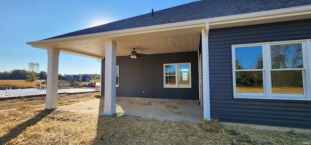 view of patio / terrace featuring ceiling fan