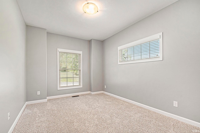 empty room featuring carpet and a textured ceiling