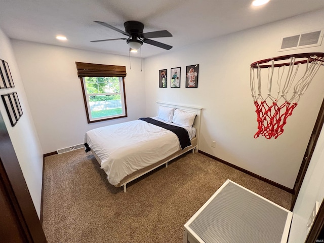 bedroom featuring carpet flooring and ceiling fan