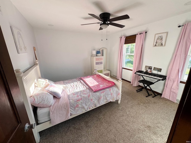 bedroom featuring carpet flooring and ceiling fan