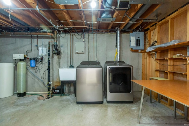 basement with independent washer and dryer and electric panel