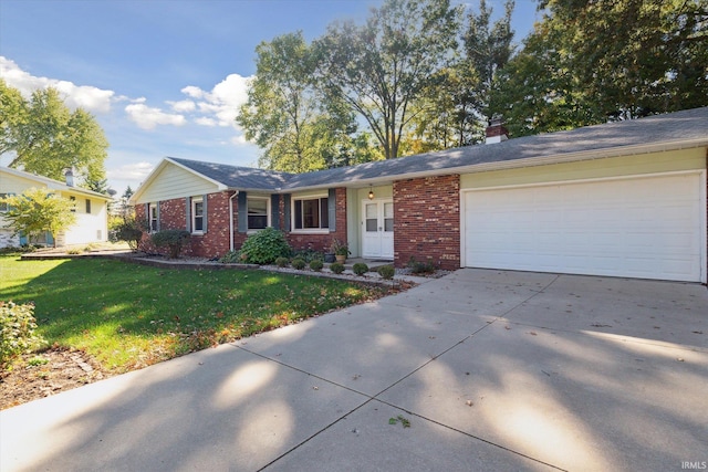 single story home with a front lawn and a garage