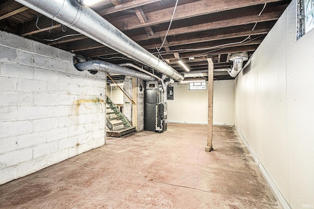 basement featuring heating unit