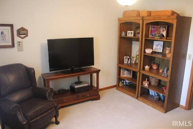 living area featuring carpet