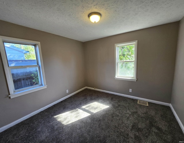 unfurnished room featuring carpet floors and a textured ceiling