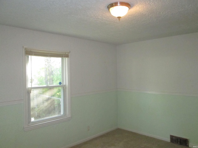 carpeted spare room with a textured ceiling