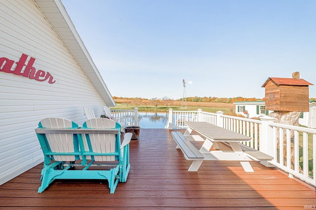 deck with a water view