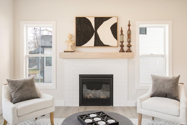 sitting room with light wood-type flooring