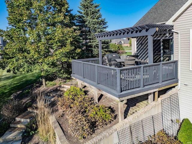 wooden terrace featuring a pergola