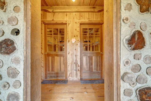 miscellaneous room with wooden ceiling and hardwood / wood-style floors