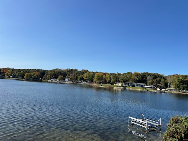 property view of water with a dock