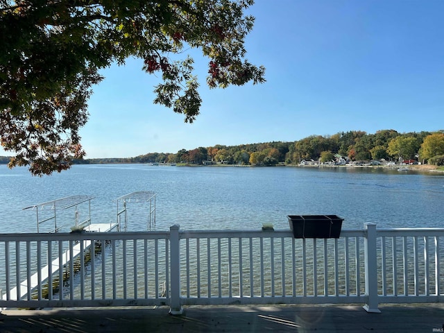 view of dock with a water view