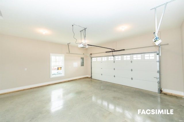 garage featuring a garage door opener and electric panel