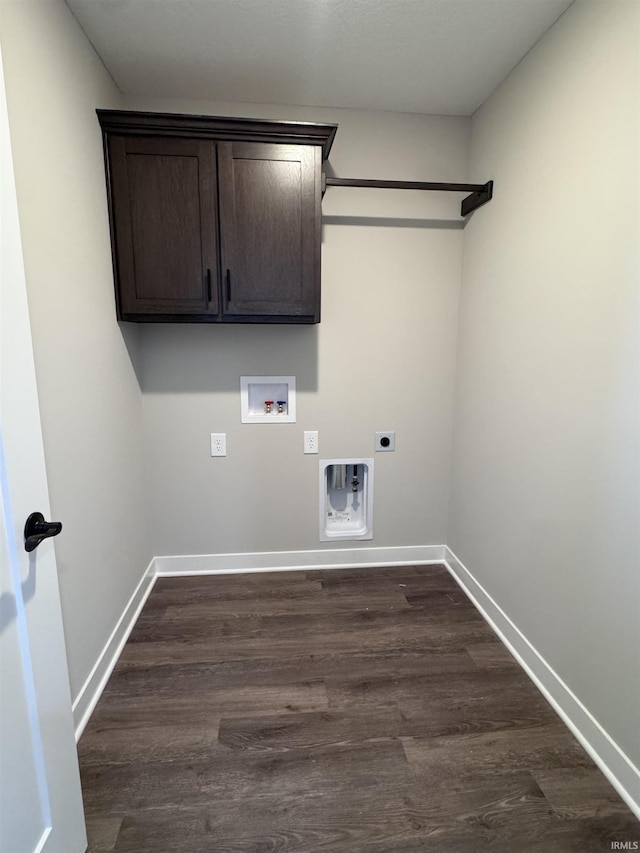 washroom featuring baseboards, dark wood-style flooring, washer hookup, and electric dryer hookup