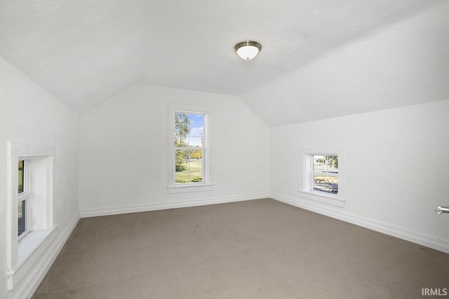 additional living space featuring carpet flooring and vaulted ceiling