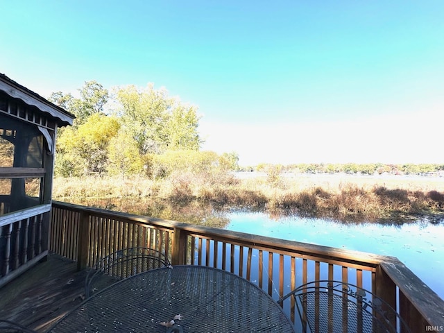 wooden terrace with a water view