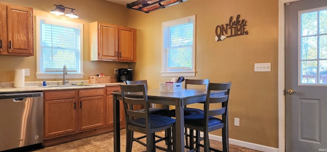 kitchen with sink, a healthy amount of sunlight, and dishwasher