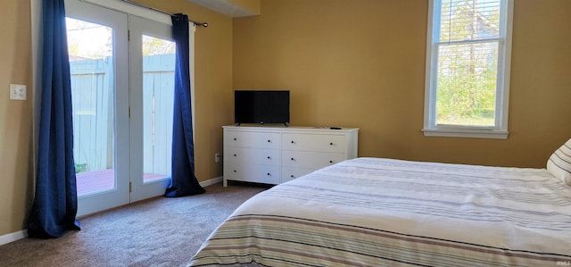 bedroom featuring carpet floors and access to exterior