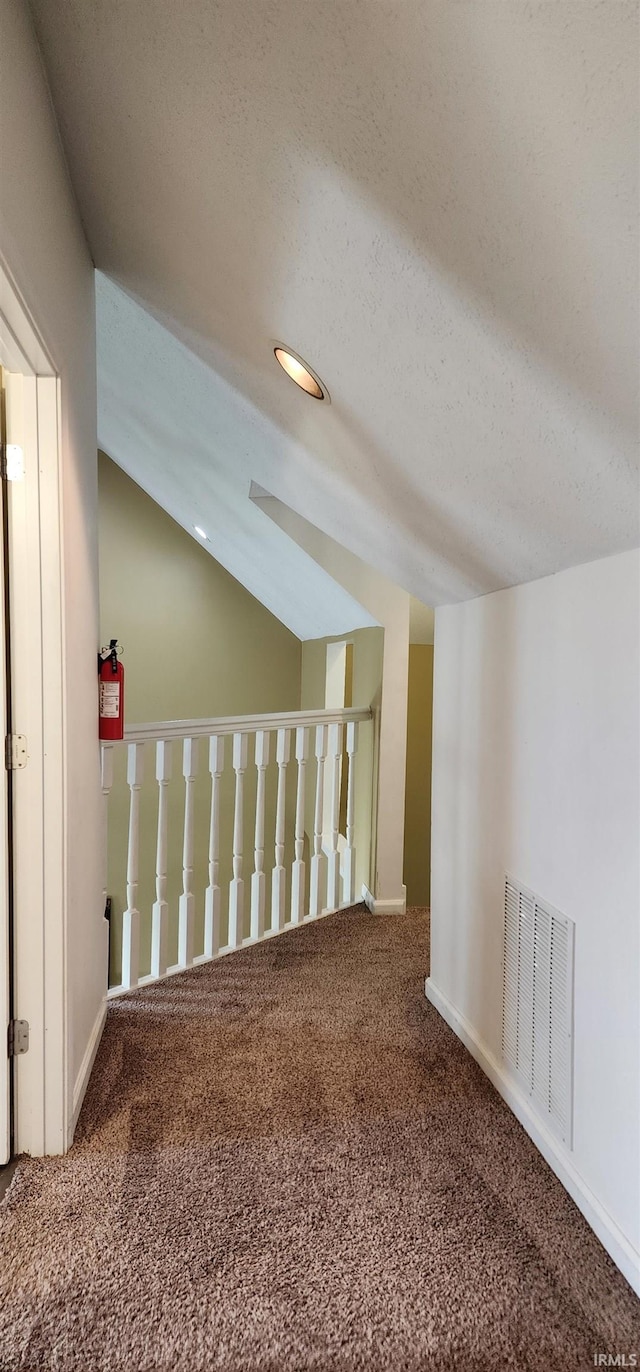 additional living space with lofted ceiling, a textured ceiling, and carpet floors