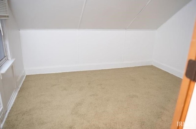 interior space with lofted ceiling and carpet