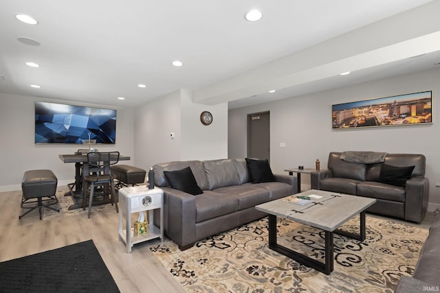 living room with light wood-type flooring