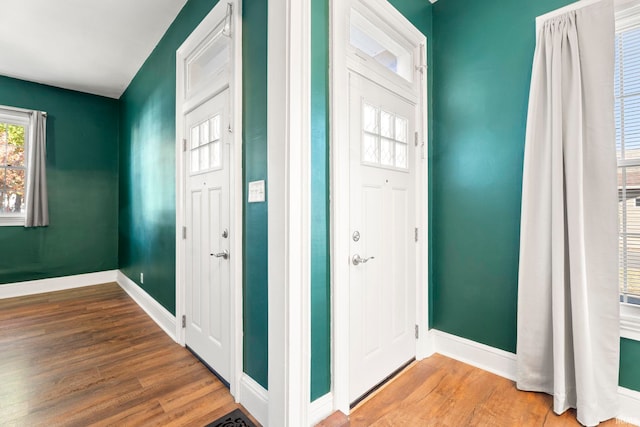 foyer with wood-type flooring