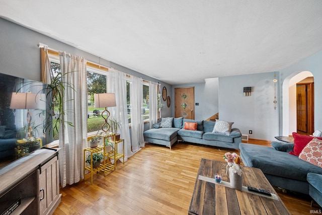 living room featuring light wood-type flooring