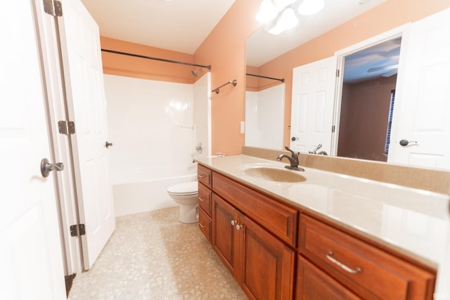 full bathroom with toilet, bathtub / shower combination, and vanity