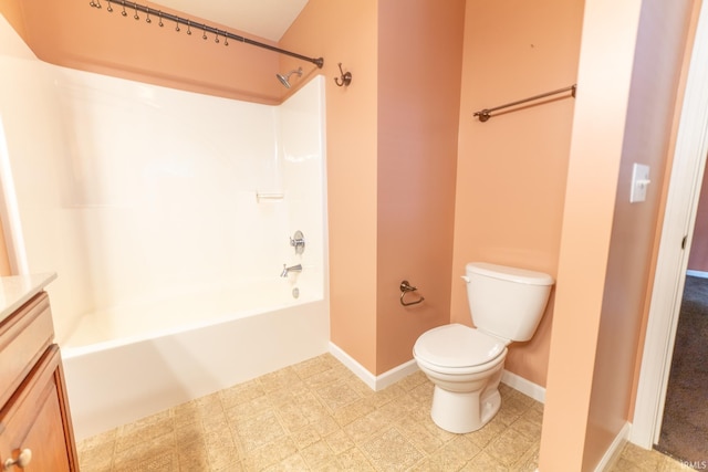 full bathroom with vanity, bathing tub / shower combination, and toilet