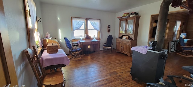 office with dark wood-type flooring