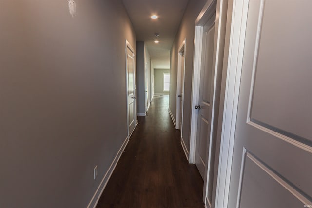 3088 Ashdon Dr, Newburgh, IN 47630 - corridor with baseboards, dark wood-style flooring, and recessed lighting